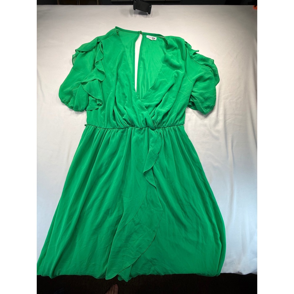 Fashion Nova Womens 2X Green Ruffle Sleeve Wrap Midi Dress V-Neck Emerald Plus